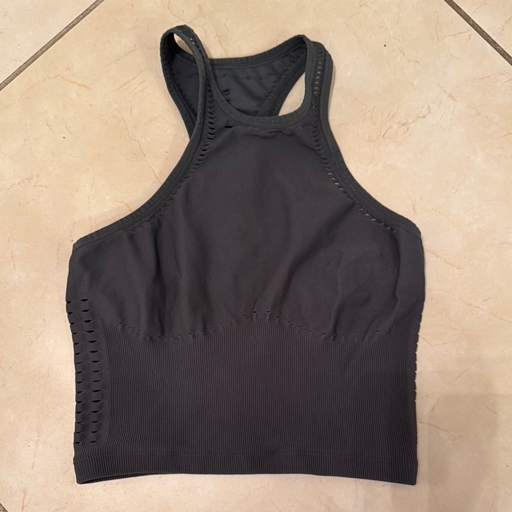ALO Yoga dark olive green Racerback Sports Bra